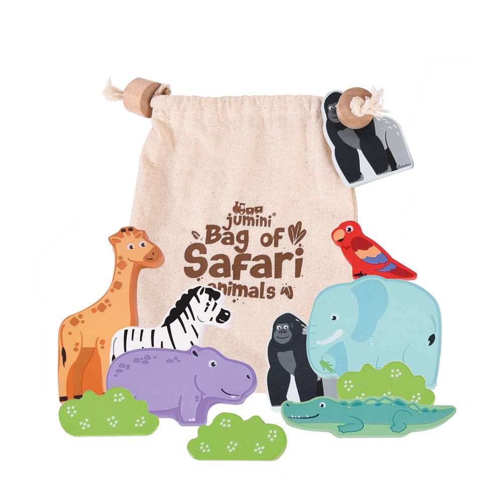 Jumini Bag of Safari Animals - 7 Animals and Leaves for Fun Play