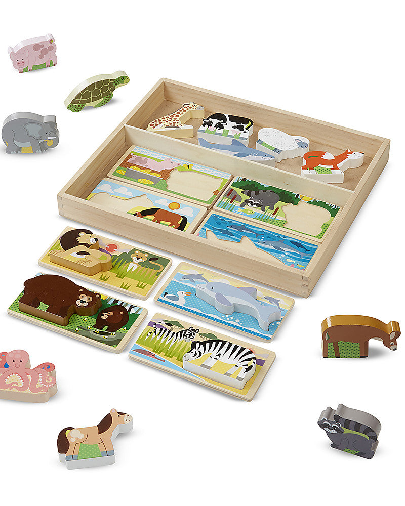 Melissa and Doug Animal Picture Board - 8 Double-Sided Boards & 16 Wooden Animals