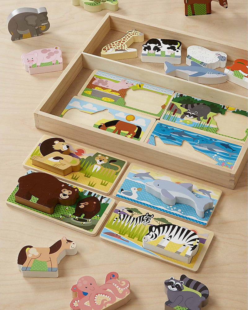 Melissa and Doug Animal Picture Board - 8 Double-Sided Boards & 16 Wooden Animals