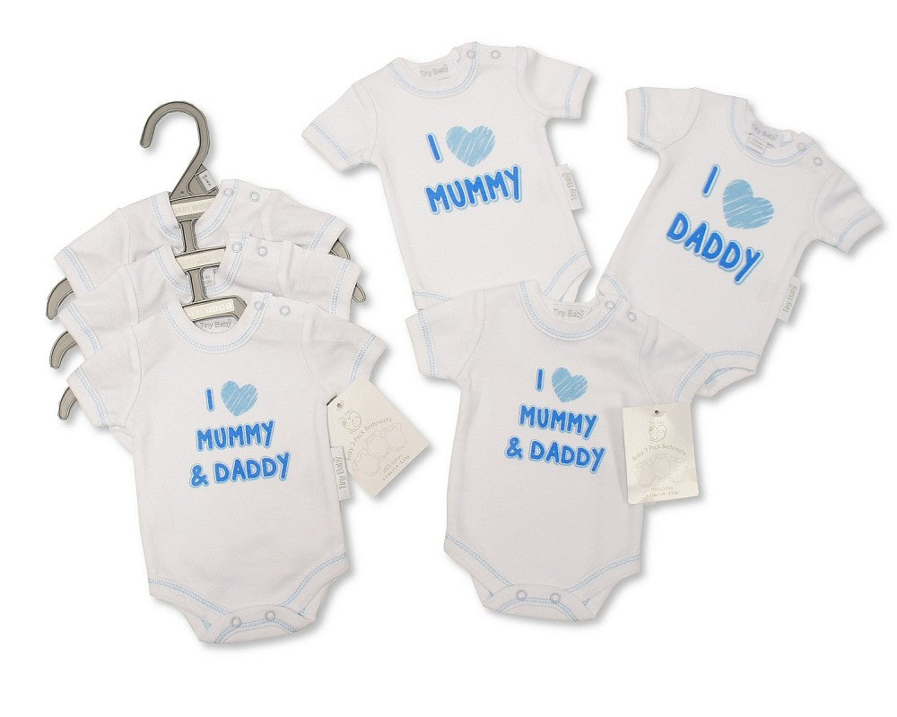 Tiny Baby Premature Baby Boys Short Sleeved Bodysuits 3-Pack - I Love Mummy/Daddy