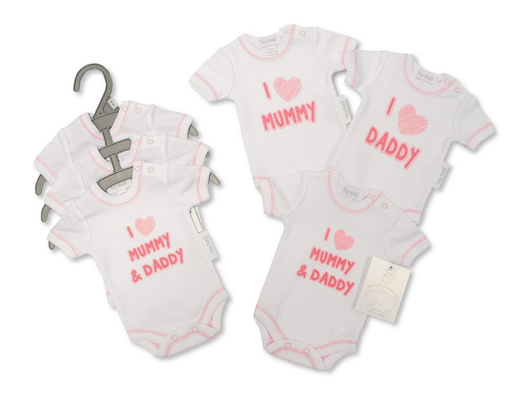 Tiny Baby Premature Baby Girls Short Sleeved Bodysuits 3-Pack - I Love Mummy/Daddy