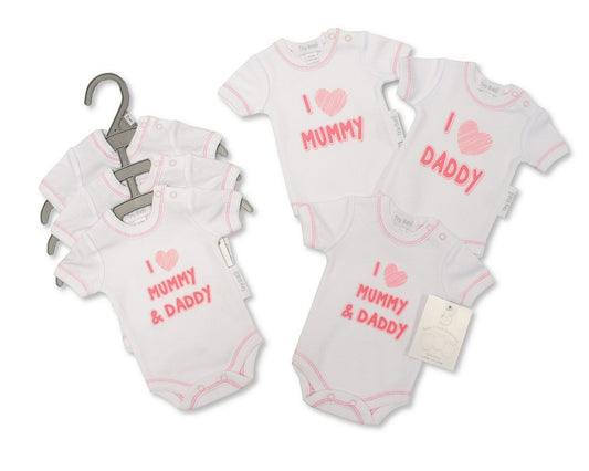 Tiny Baby Premature Baby Girls Short Sleeved Bodysuits 3-Pack - I Love Mummy/Daddy