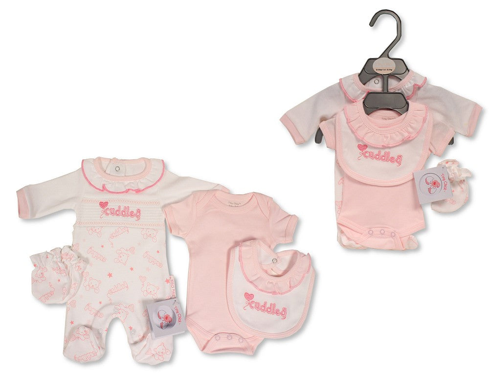 Tiny Chick Premature Baby Girls 4 pcs Set with Smocking and Bows - Cuddles