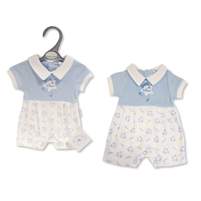Tiny Chick Premature Prince Collard Romper Blue