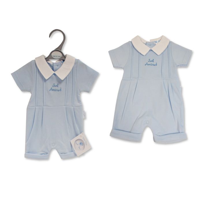 Tiny Chick Premature Just Arrived Collard Romper Blue