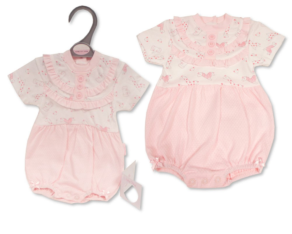 Tiny Chick Premature Baby Girls Romper with Lace - Giraffe