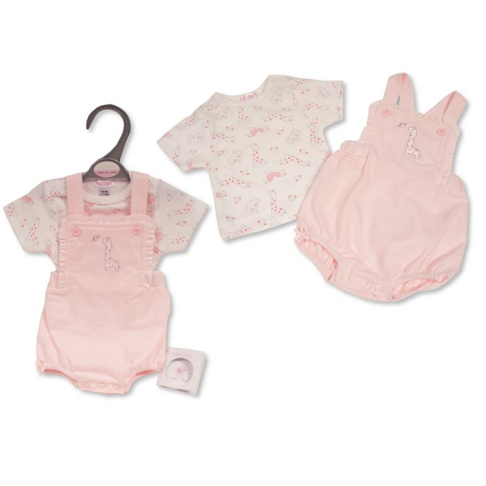 Tiny Chick Premature Giraffe Dungaree & T-Shirt Set Pink