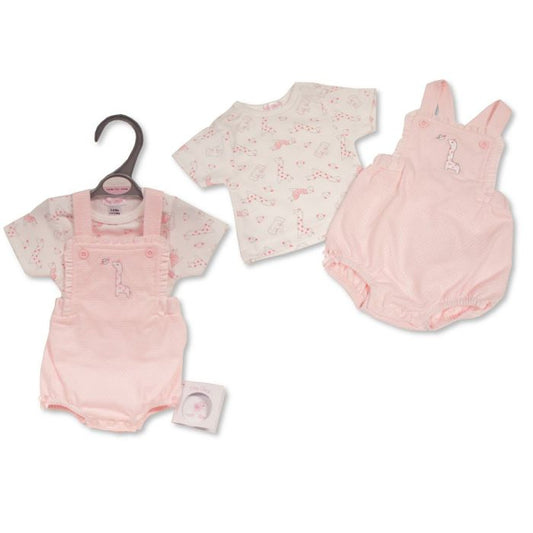 Tiny Chick Premature Giraffe Dungaree & T-Shirt Set Pink