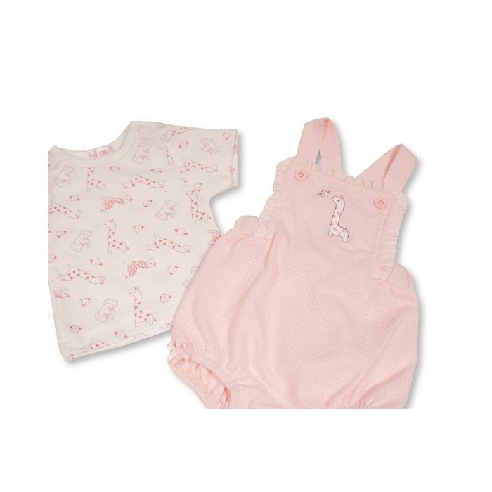 Tiny Chick Premature Giraffe Dungaree & T-Shirt Set Pink