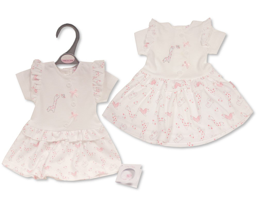 Tiny Chick Premature Baby Girls Dress with Bows - Giraffe