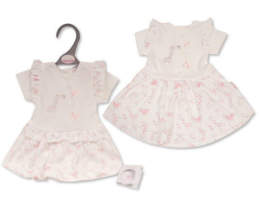 Tiny Chick Premature Baby Girls Dress with Bows - Giraffe