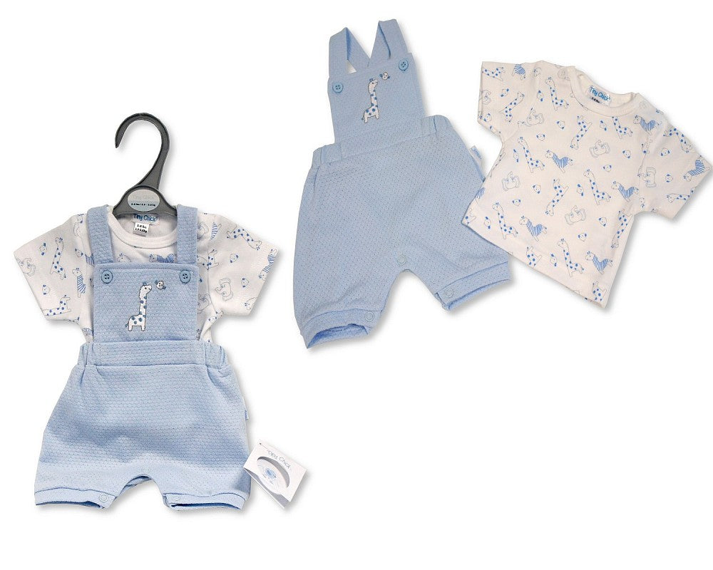 Tiny Chick Premature Baby Boys 2 pcs Dungaree Set - Giraffe