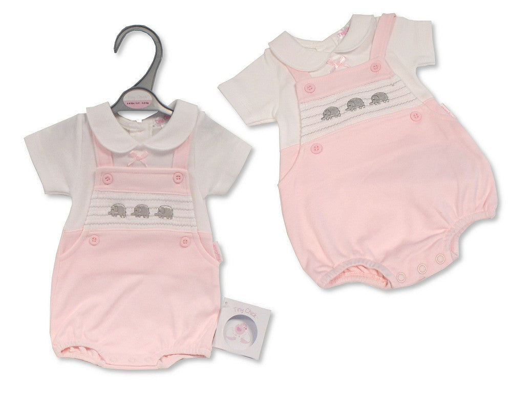 Tiny Chick Premature Baby Girls Romper with Smocking and Bow - Elephant