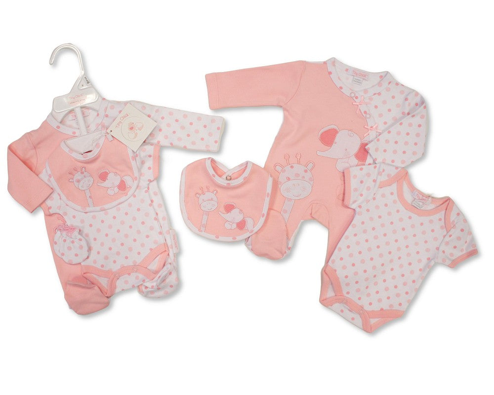 Tiny Chick Premature Baby Girls 4 Pieces Set - Elephant and Giraffe