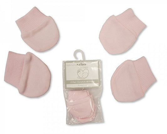 Tiny Baby Premature Baby Scratch Mittens - Pink - Packs of 2 Pairs