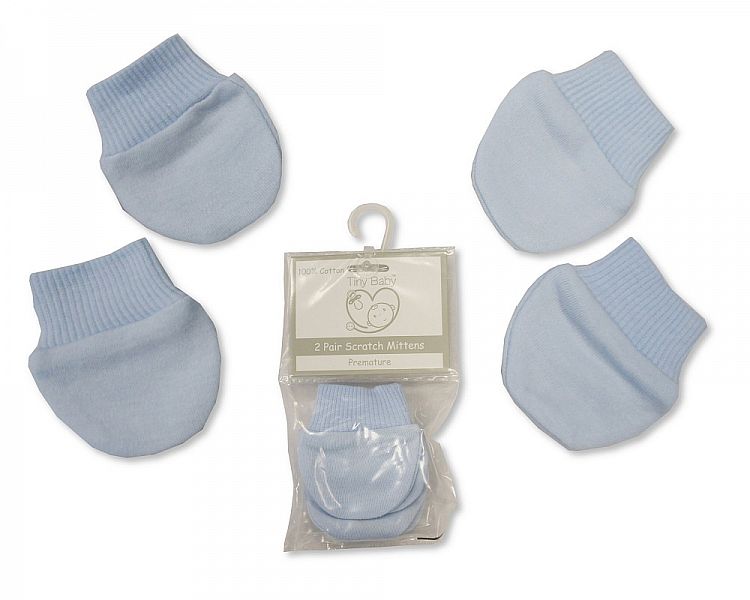 Tiny Baby Premature Baby Scratch Mittens - Sky - Packs of 2 Pairs