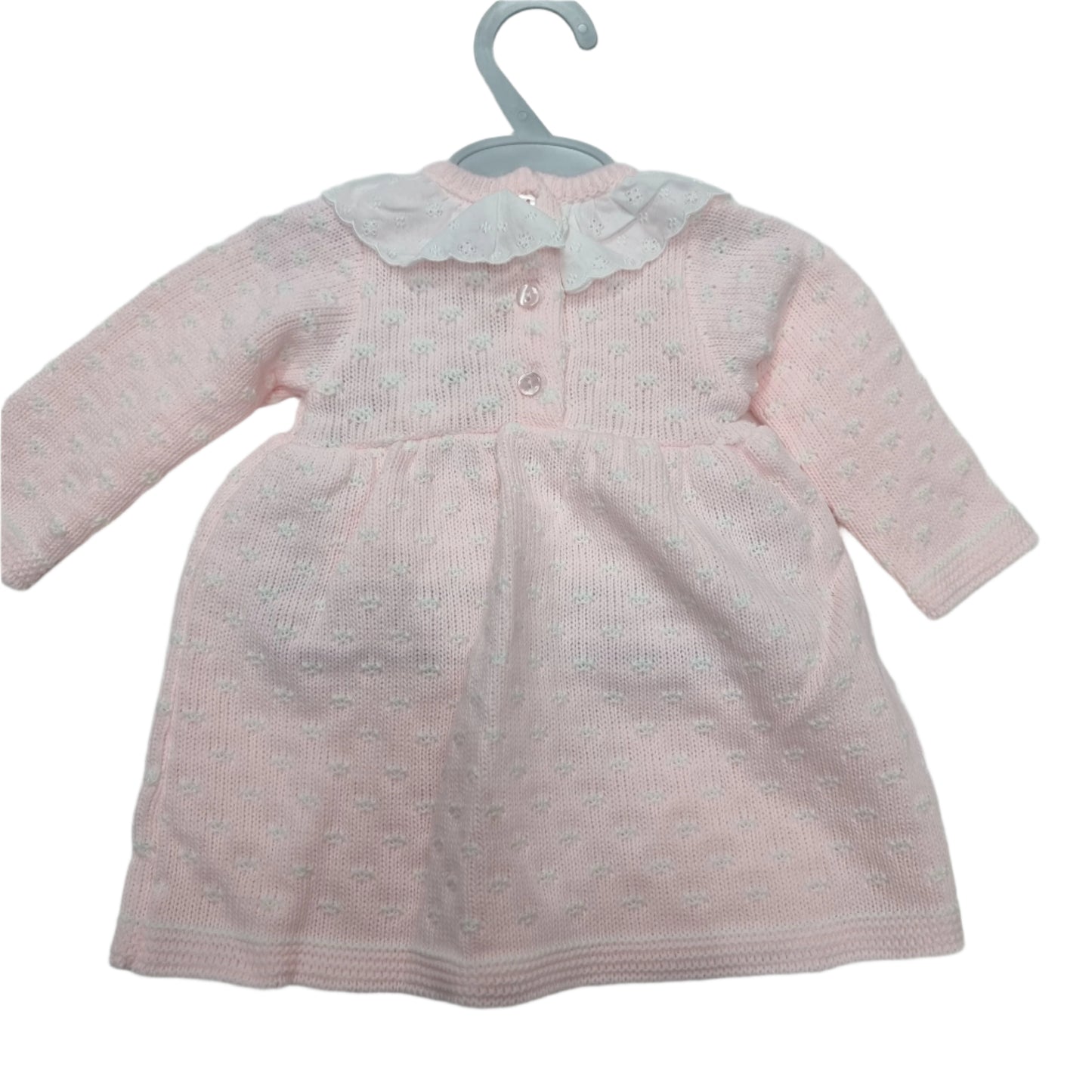 Nursery Time Knitted Baby Girls Dress with Bows and Lace