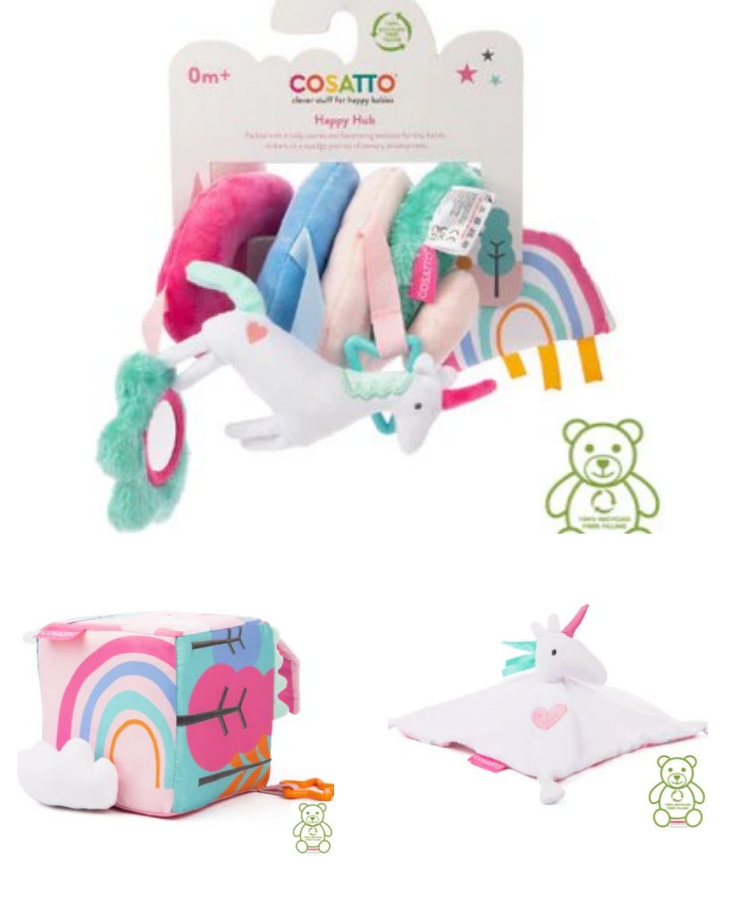 Cosatto Clever Clogs Cube, Comforter & Spiral - Unicornland