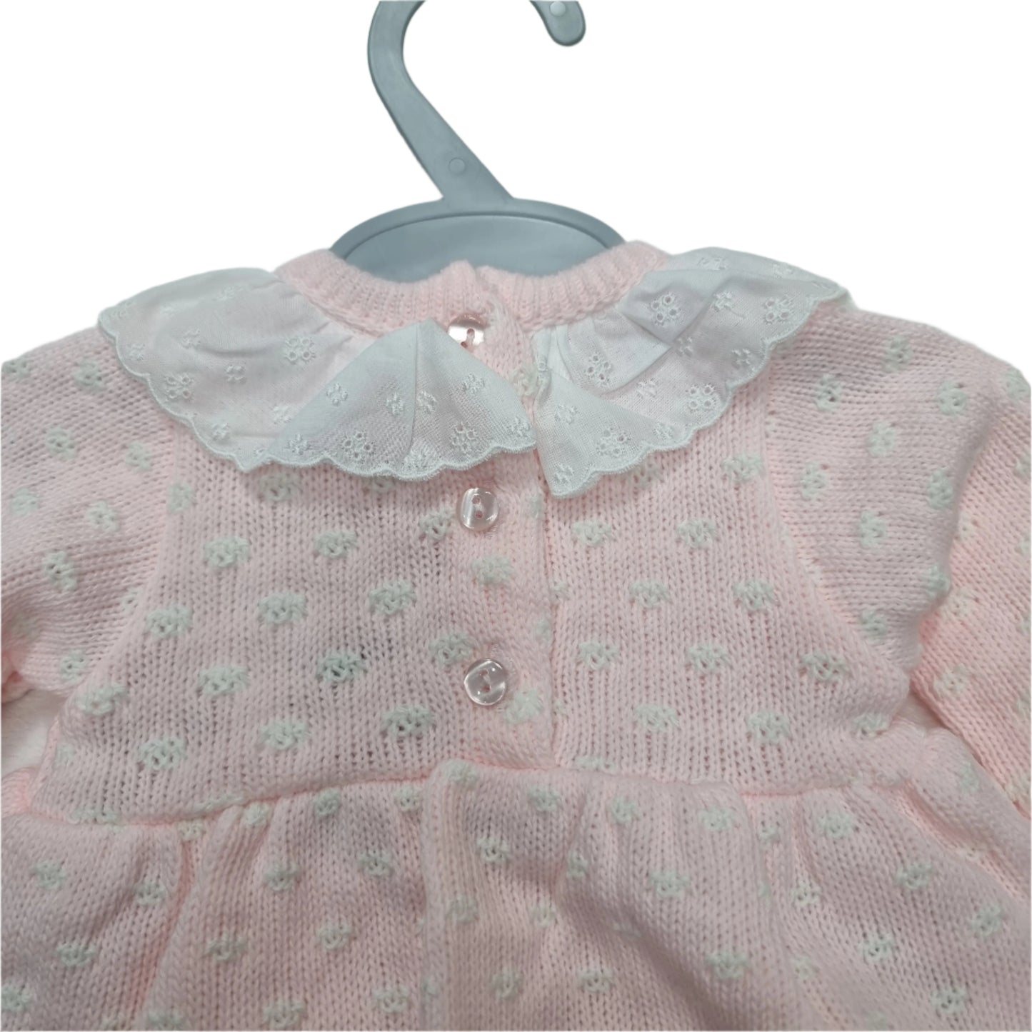 Nursery Time Knitted Baby Girls Dress with Bows and Lace