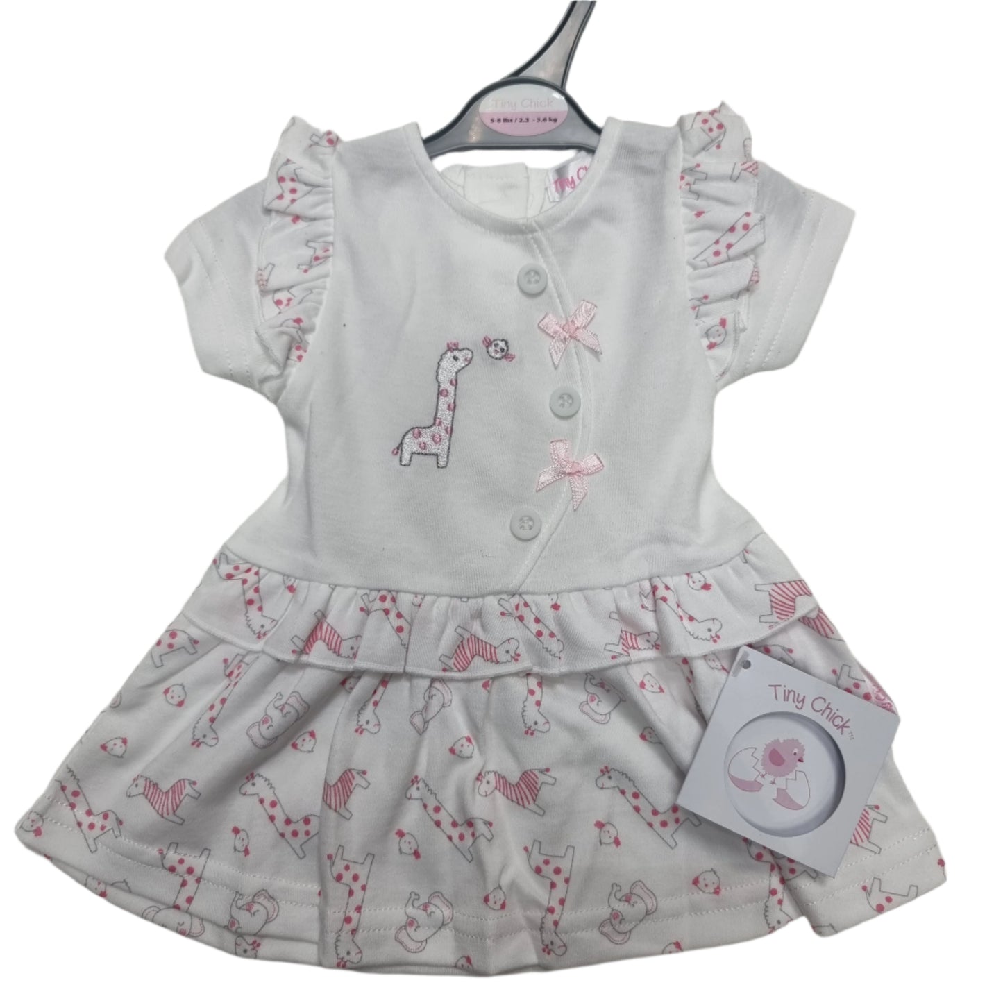 Tiny Chick Premature Baby Girls Dress with Bows - Giraffe