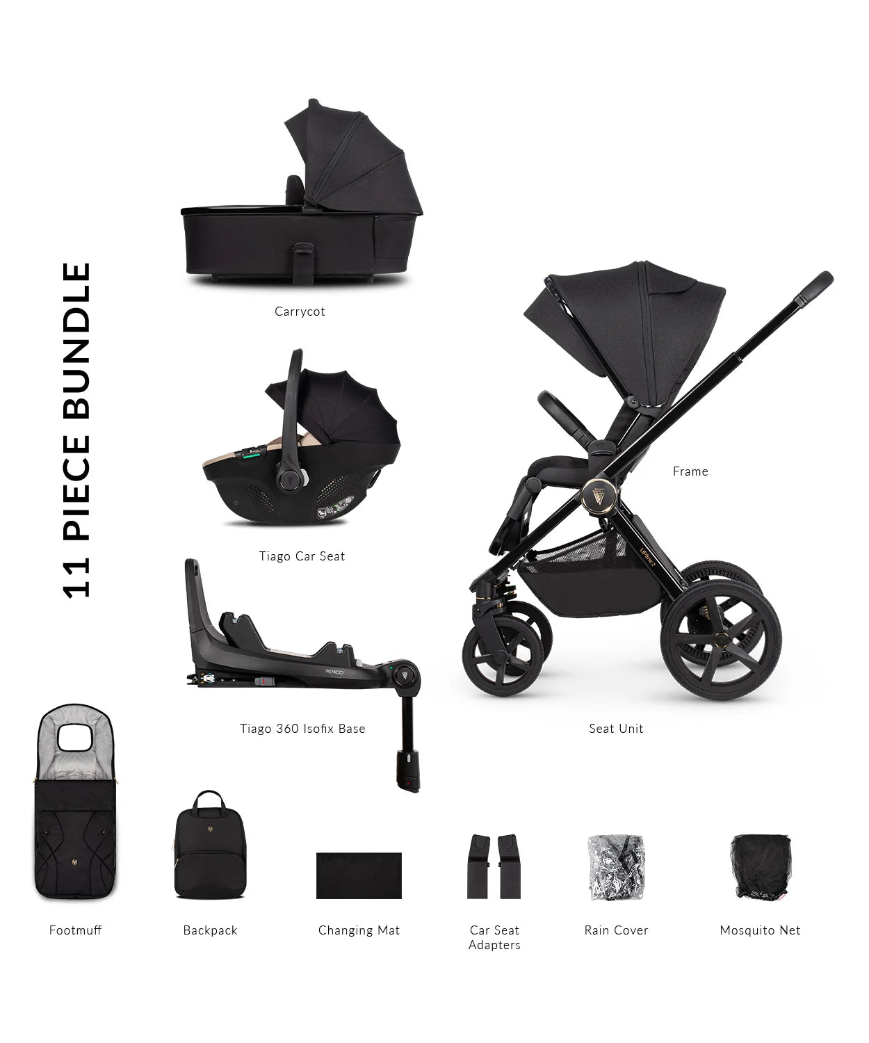 Venicci Tinum Upline 2 All Black Pram