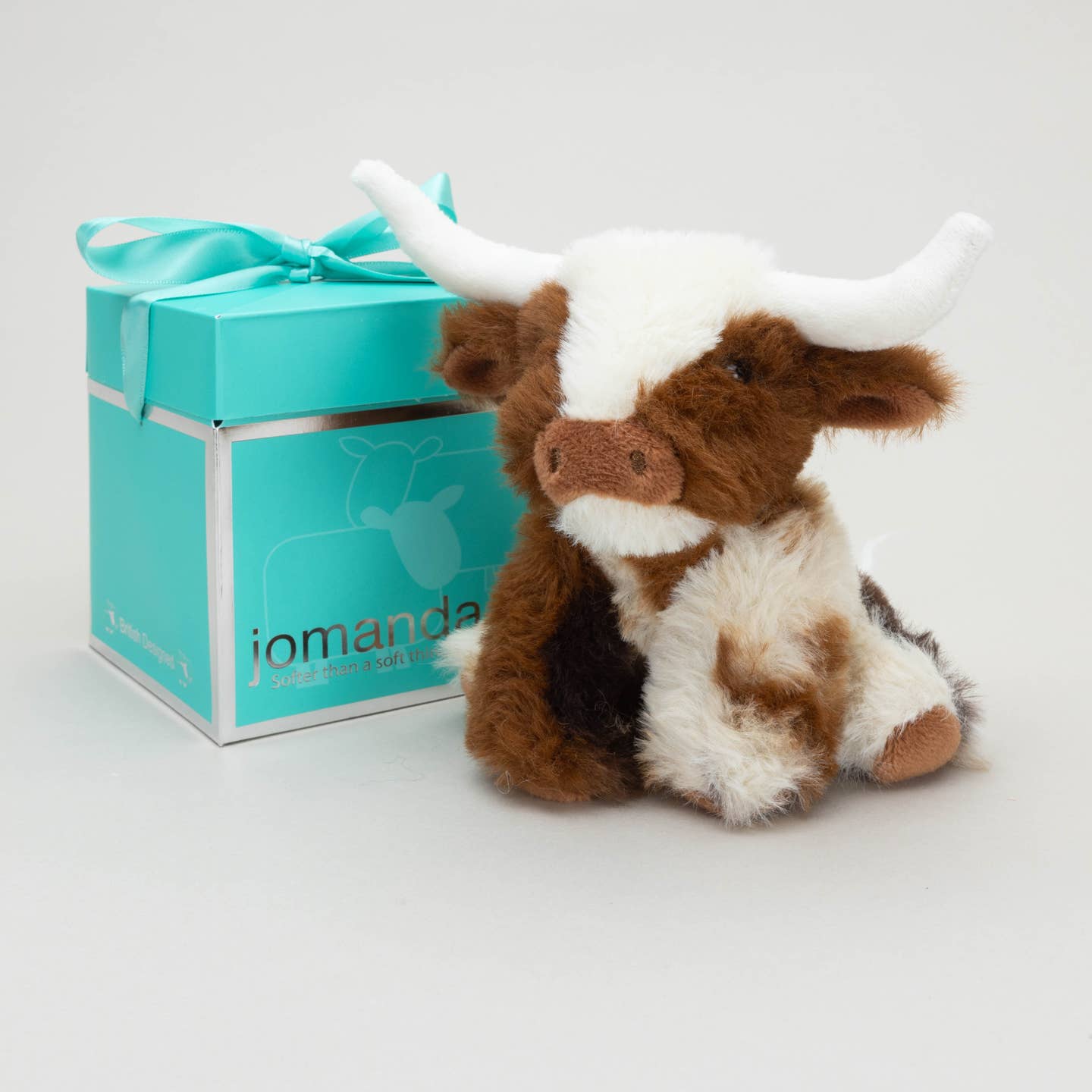 Jomanda Mini Texas Longhorn Highland Cow Cream/Brown With Pop up Box