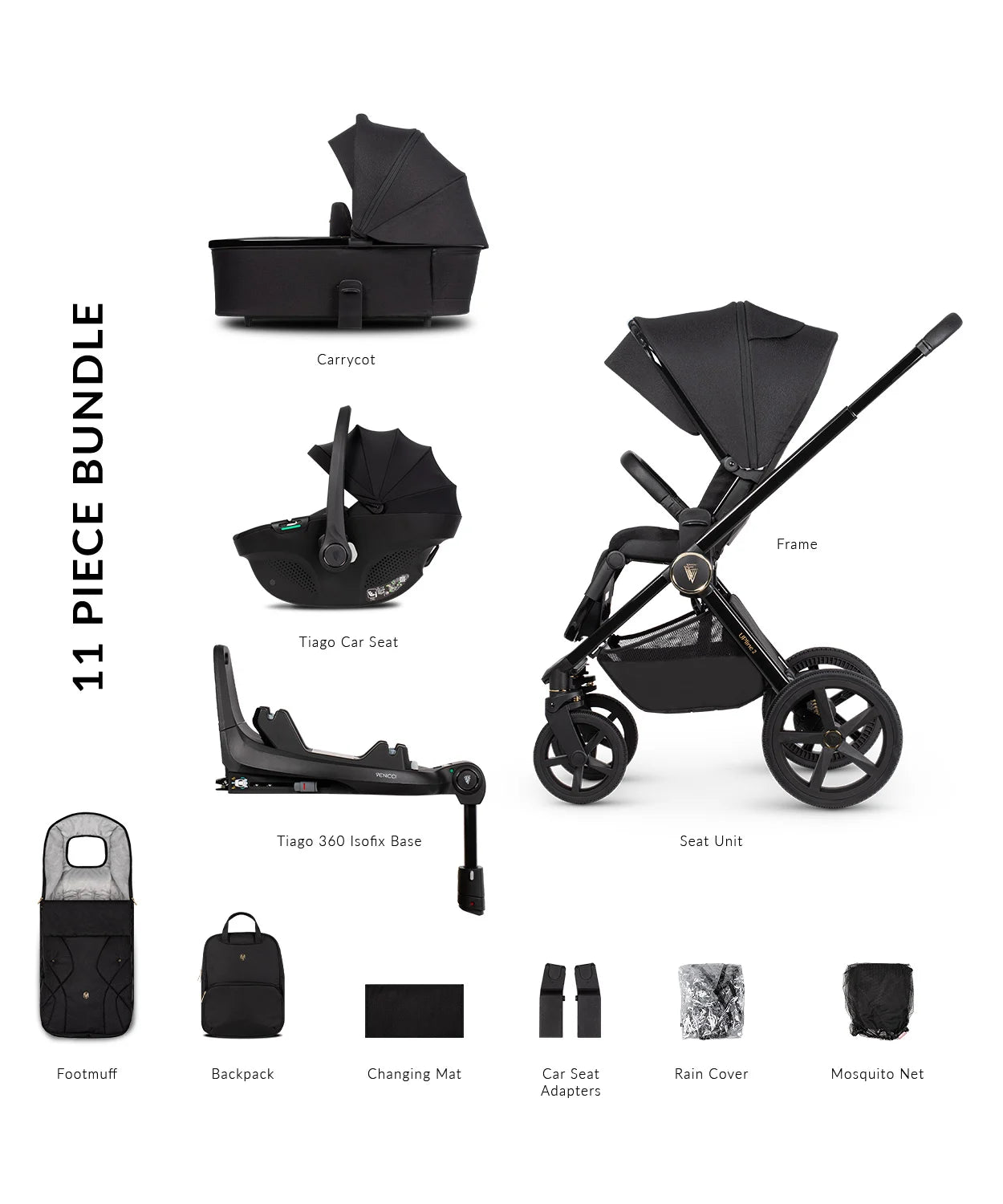 Venicci Tinum Upline 2 All Black Pram
