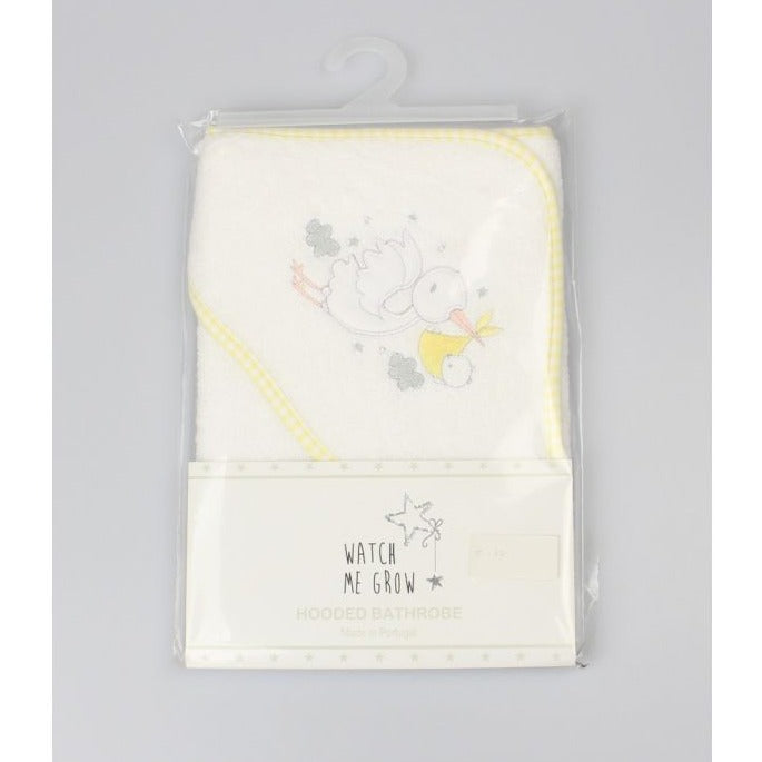 Watch Me Grow Baby Hooded Towel White/Lemon Stork