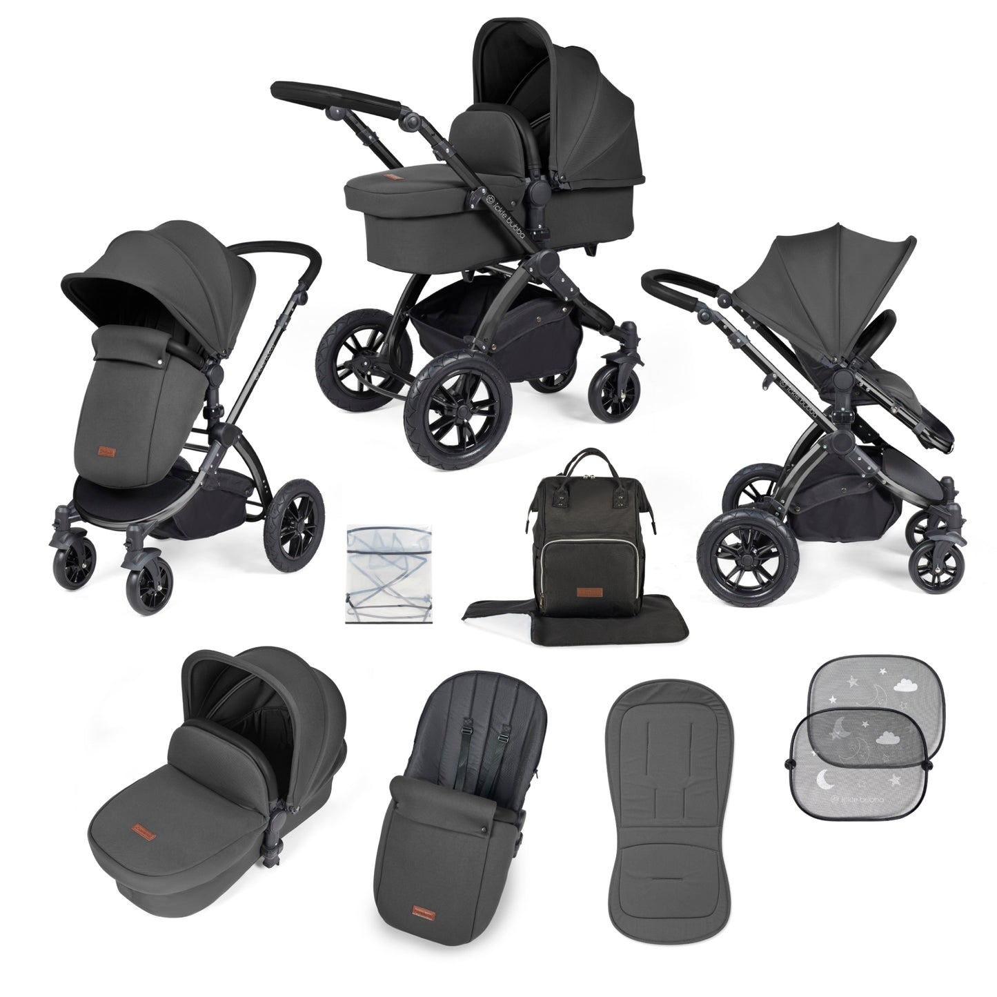 Ickle Bubba Stomp Luxe 2 in 1 Pushchair Charcoal Grey on Black
