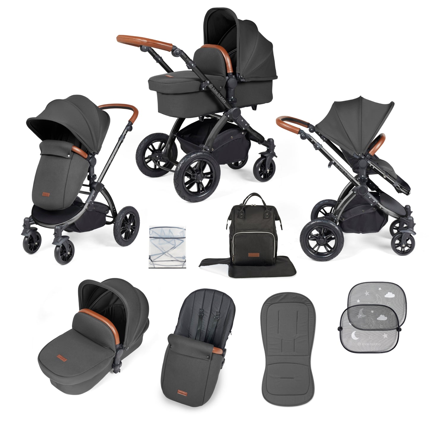 Ickle Bubba Stomp Luxe 2 in 1 Pushchair Charcoal Grey on Black