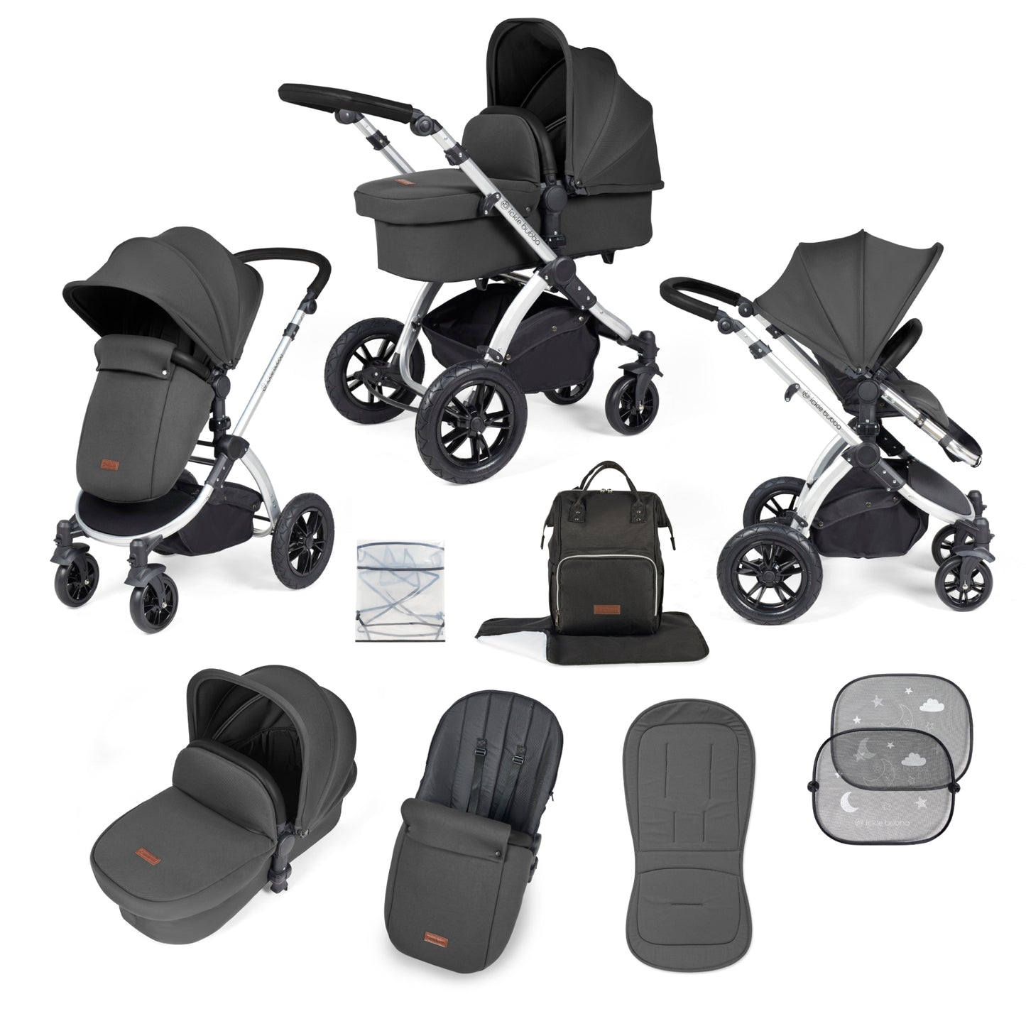Ickle Bubba Stomp Luxe 2 in 1 Pushchair Charcoal Grey on Silver