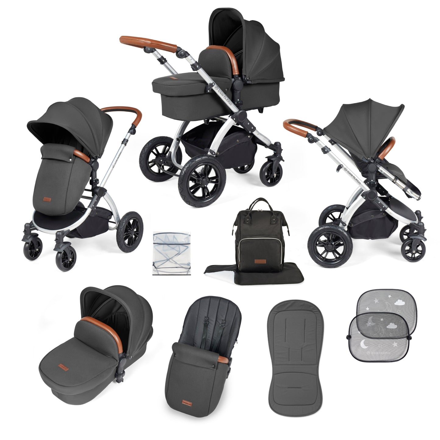 Ickle Bubba Stomp Luxe 2 in 1 Pushchair Charcoal Grey on Silver