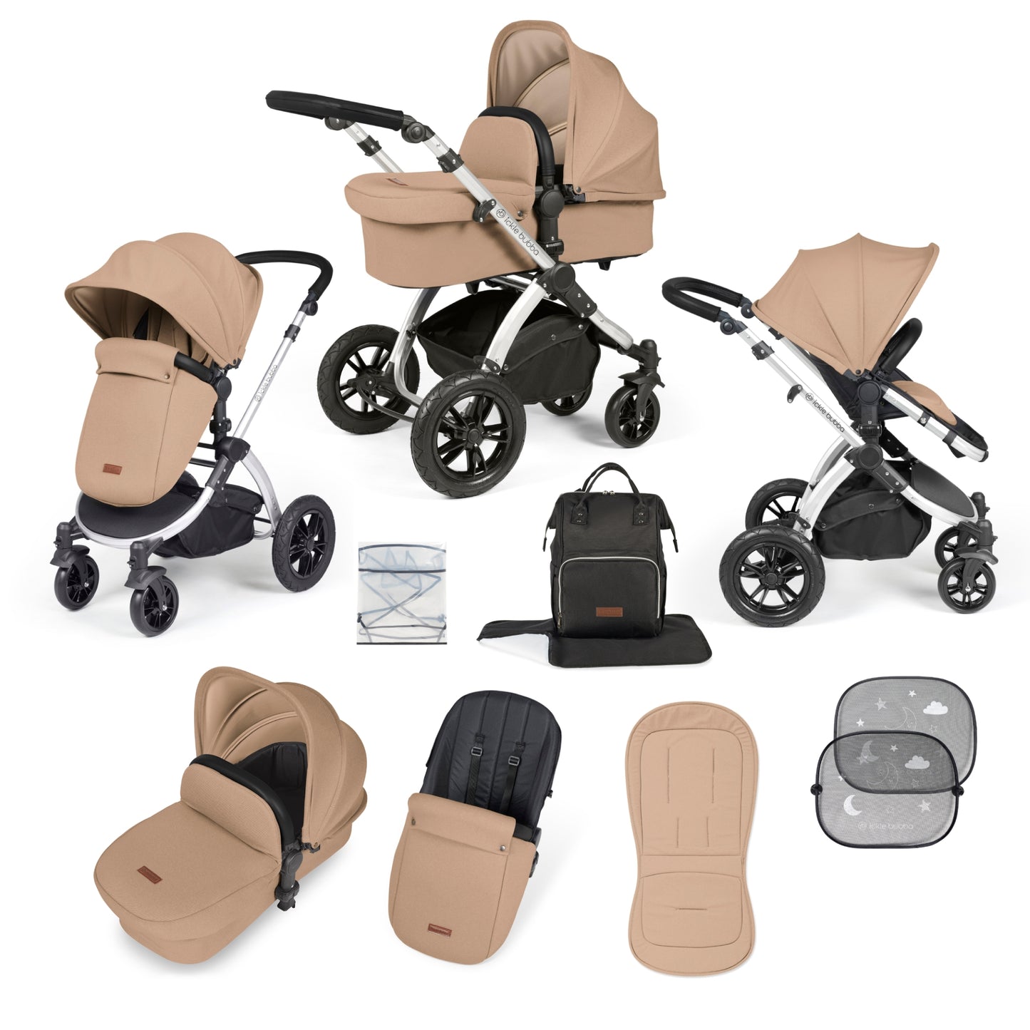 Ickle Bubba Stomp Luxe 2 in 1 Pushchair Desert on Silver