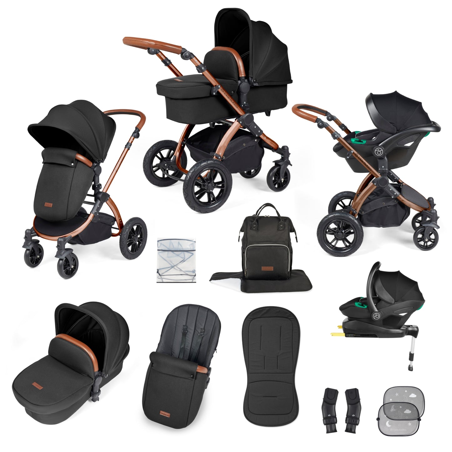 Ickle Bubba Stomp Luxe All-in-One I Size Travel System With Isofix Base (Stratus) Midnight on Bronze