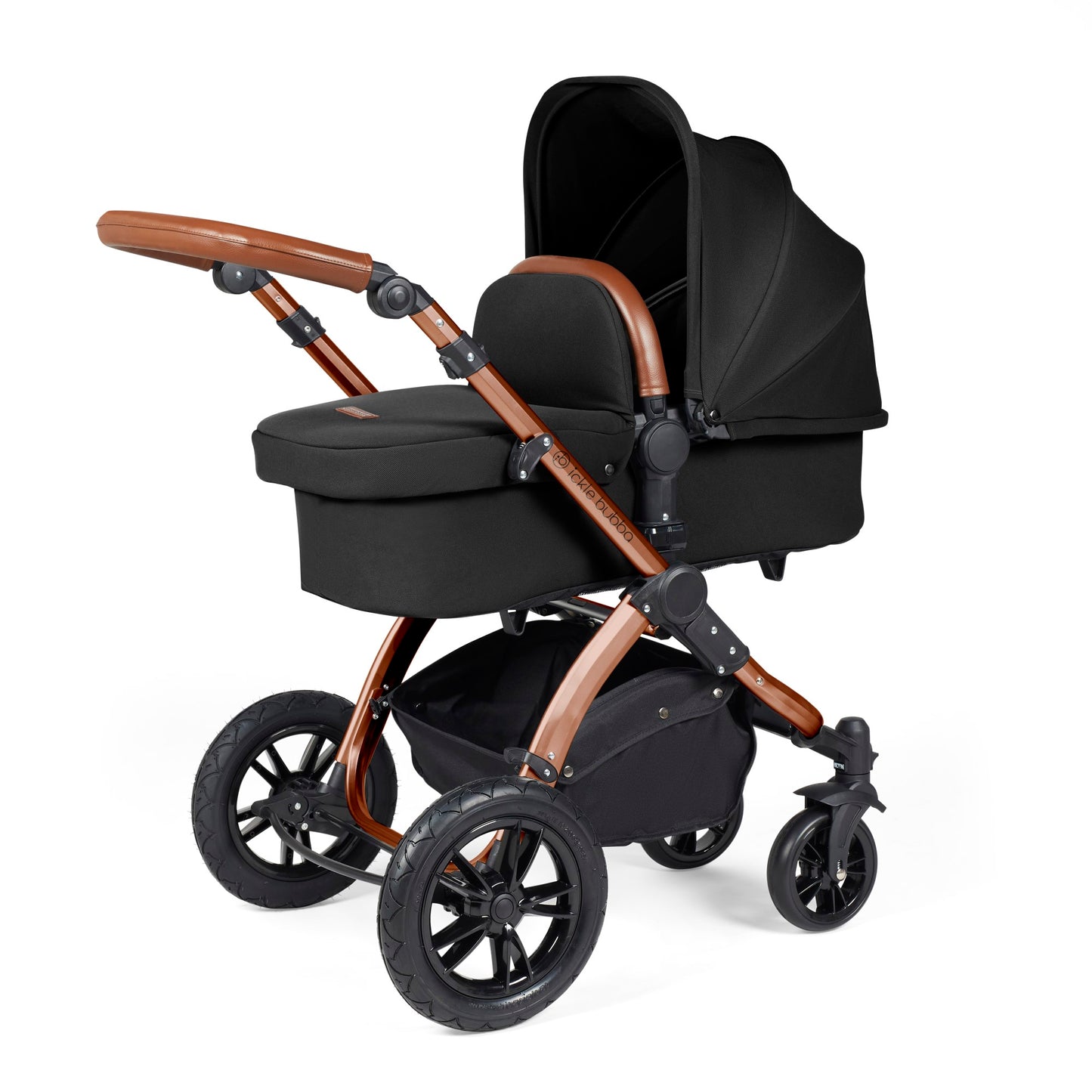 Ickle Bubba Stomp Luxe 12 Piece Travel System with i-Size Cirrus Car Seat & ISOFIX Base Midnight on Bronze