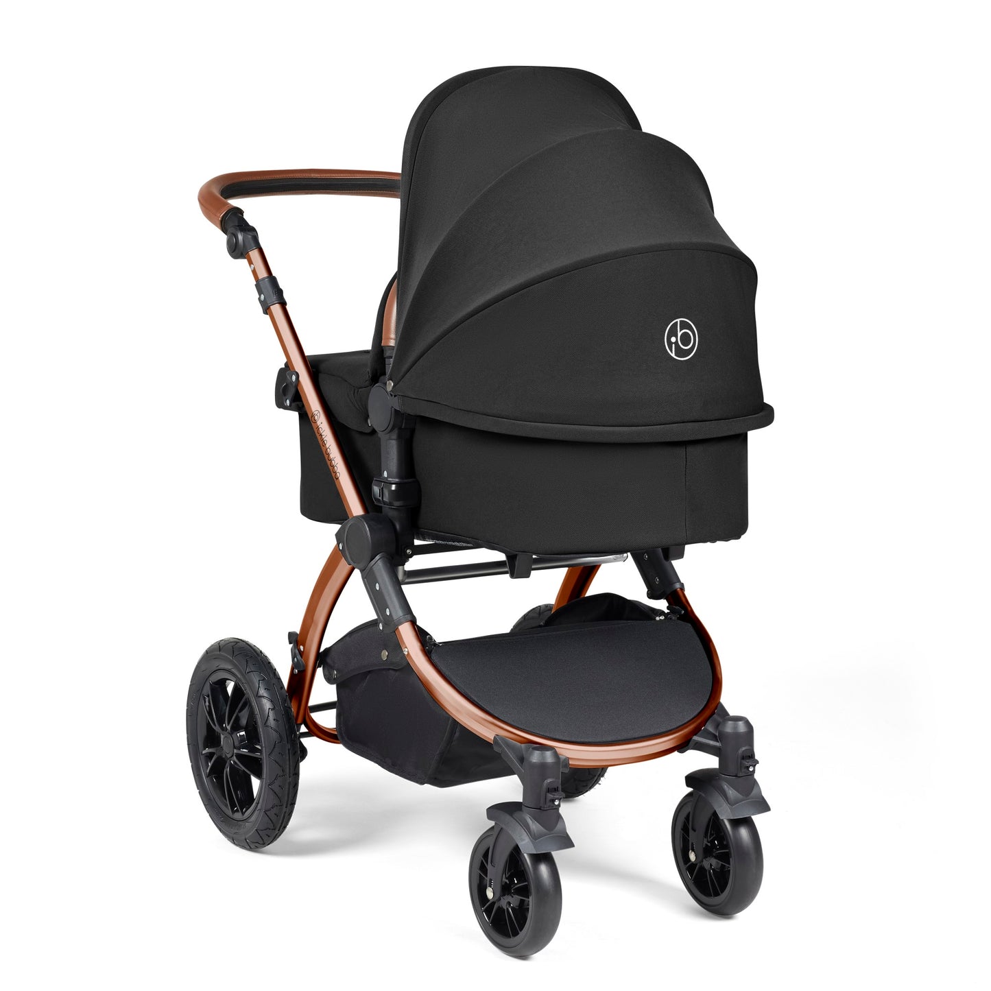 Ickle Bubba Stomp Luxe 12 Piece Travel System with i-Size Cirrus Car Seat & ISOFIX Base Midnight on Bronze