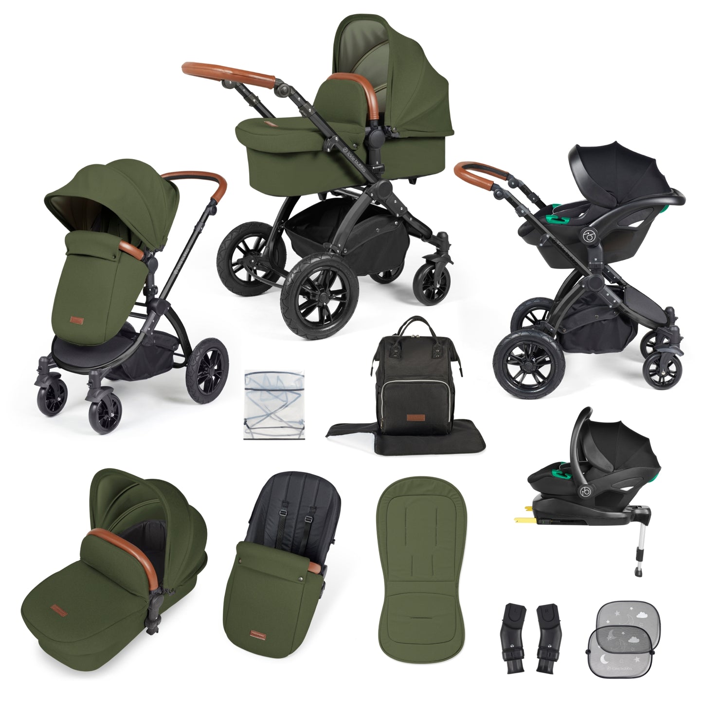 Ickle Bubba Stomp Luxe All-in-One I Size Travel System With Isofix Base (Stratus) Woodland on Black