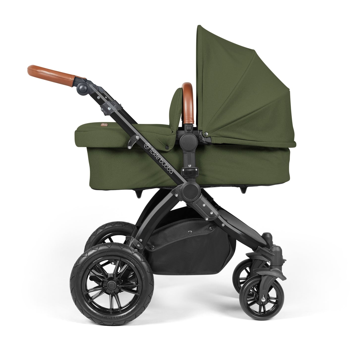 Ickle Bubba Stomp Luxe 12 Piece Travel System with i-Size Cirrus Car Seat & ISOFIX Base Woodland on Black