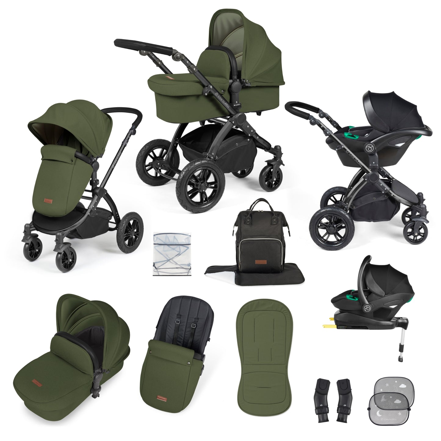 Ickle Bubba Stomp Luxe All-in-One I Size Travel System With Isofix Base (Stratus) Woodland on Black