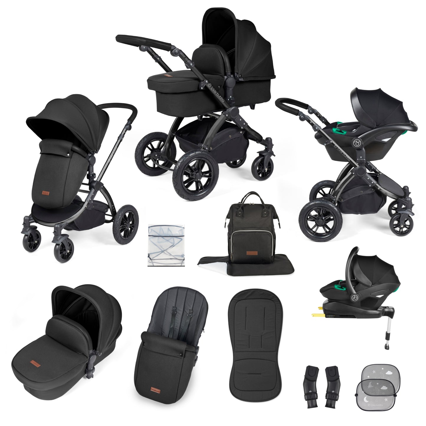 Ickle Bubba Stomp Luxe All-in-One I Size Travel System With Isofix Base (Stratus) Midnight on Black