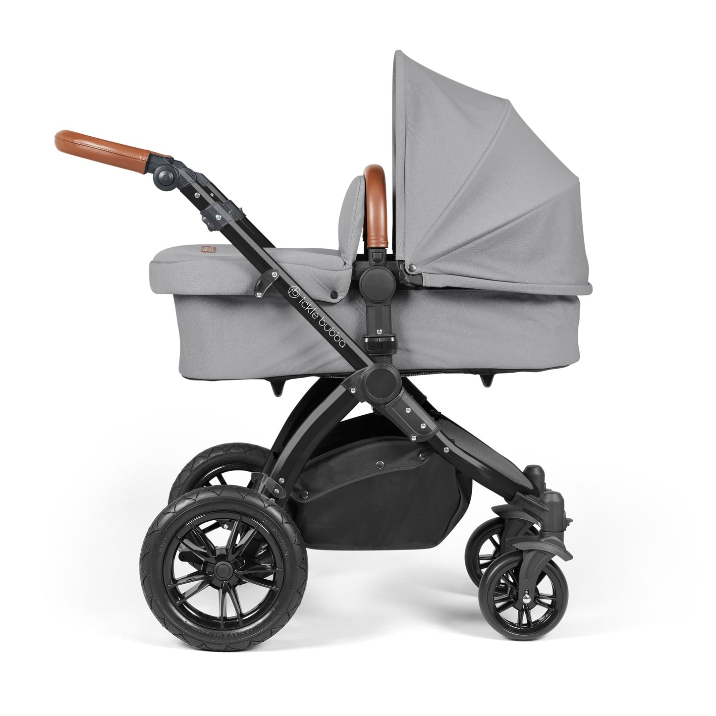 Ickle Bubba Stomp Luxe 12 Piece Travel System with i-Size Cirrus Car Seat & ISOFIX Base Pearl Grey on Black