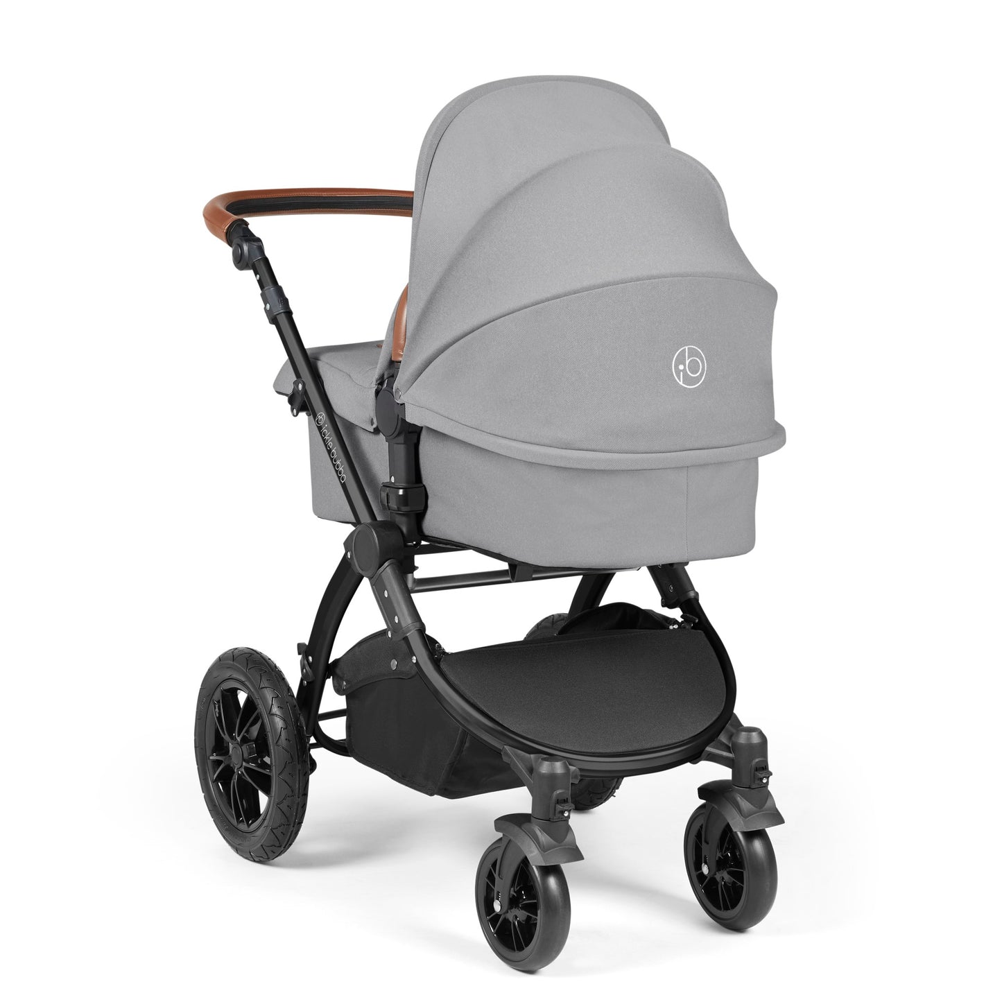 Ickle Bubba Stomp Luxe 12 Piece Travel System with i-Size Cirrus Car Seat & ISOFIX Base Pearl Grey on Black