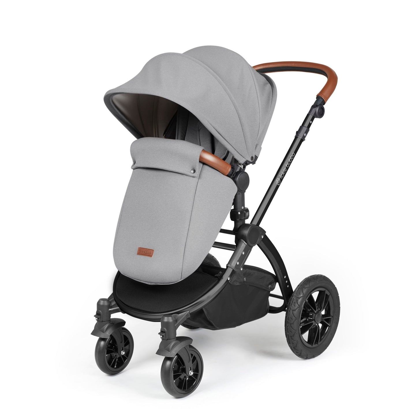 Ickle Bubba Stomp Luxe 12 Piece Travel System with i-Size Cirrus Car Seat & ISOFIX Base Pearl Grey on Black