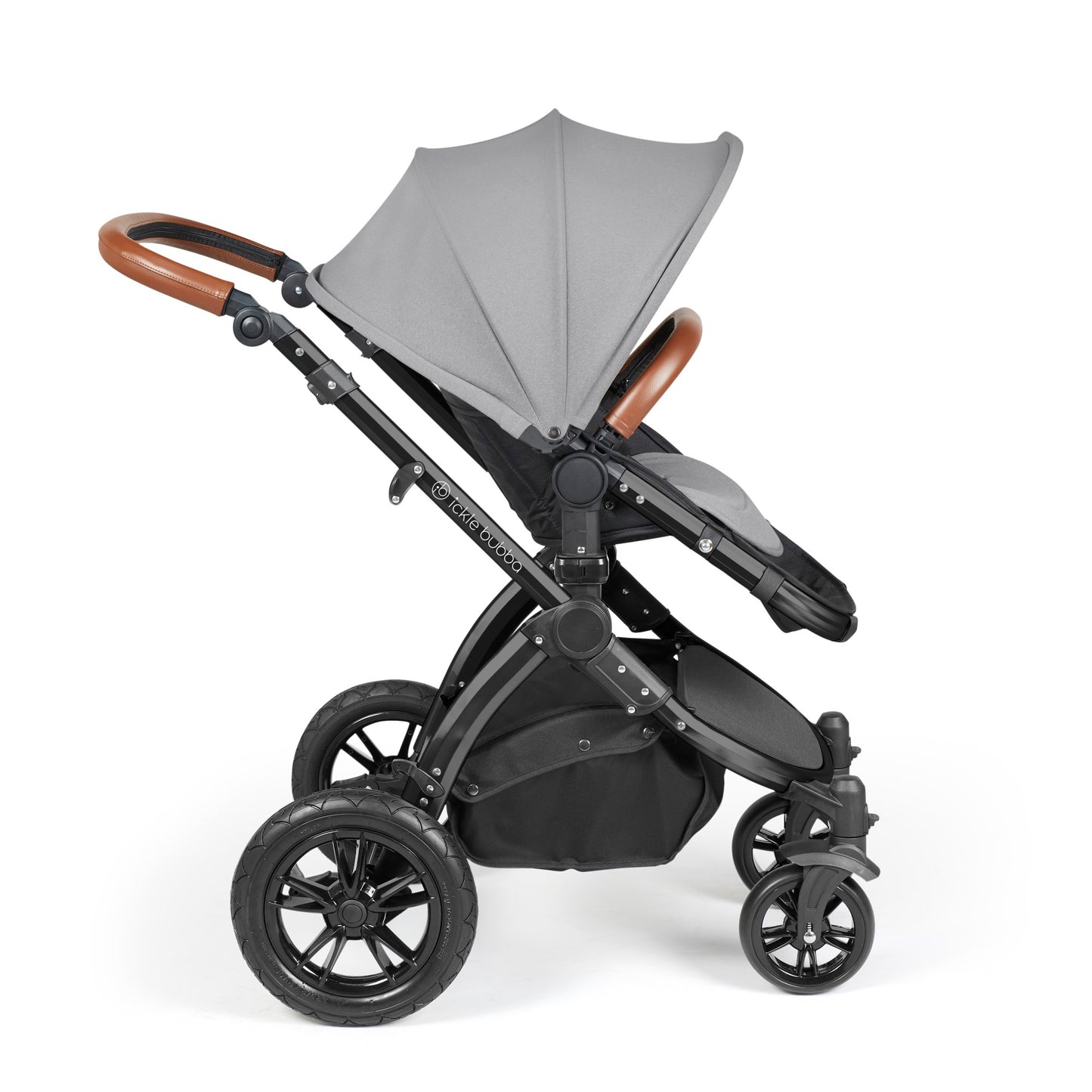 Ickle Bubba Stomp Luxe 12 Piece Travel System with i-Size Cirrus Car Seat & ISOFIX Base Pearl Grey on Black