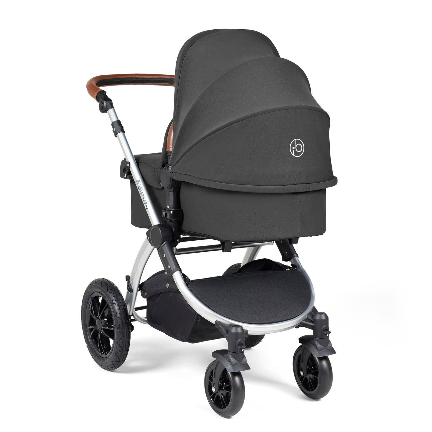 Ickle Bubba Stomp Luxe 12 Piece Travel System with i-Size Cirrus Car Seat & ISOFIX Base Charcoal Grey on Silver