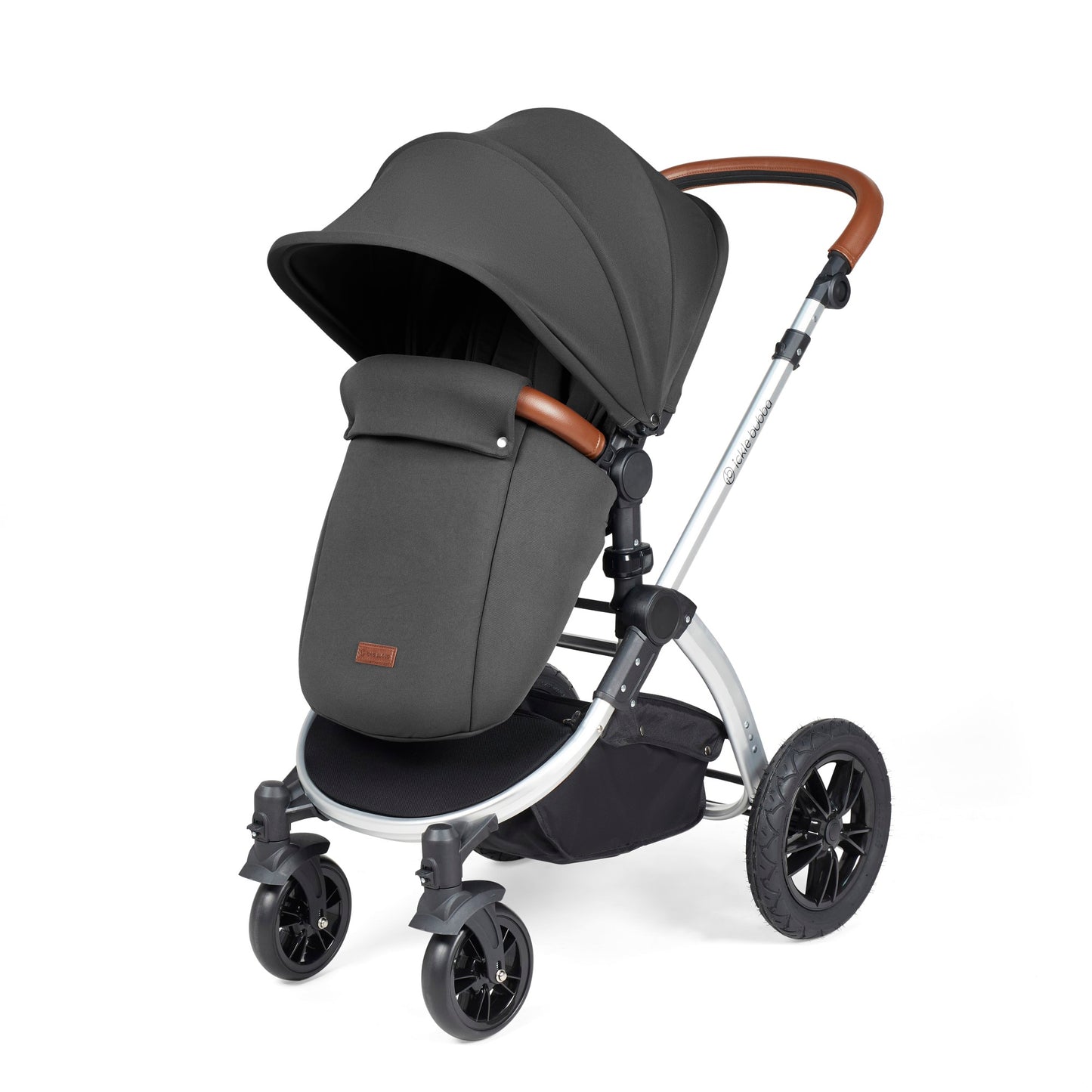 Ickle Bubba Stomp Luxe 12 Piece Travel System with i-Size Cirrus Car Seat & ISOFIX Base Charcoal Grey on Silver