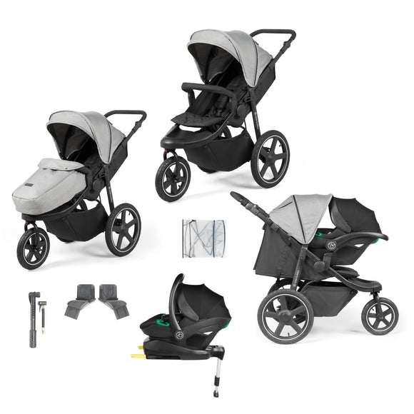Ickle bubba Venus Max Jogger Travel System with i-Size Car Seat & ISOFIX Base - Space Grey on Black