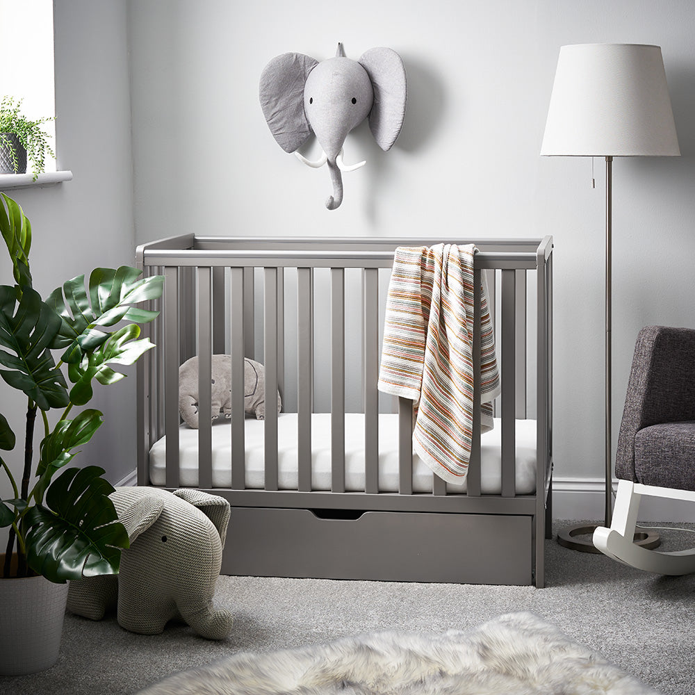 Obaby Bantam Space Saver Cot - Taupe Grey Under Drawer & Eco Plus Foam Mattress
