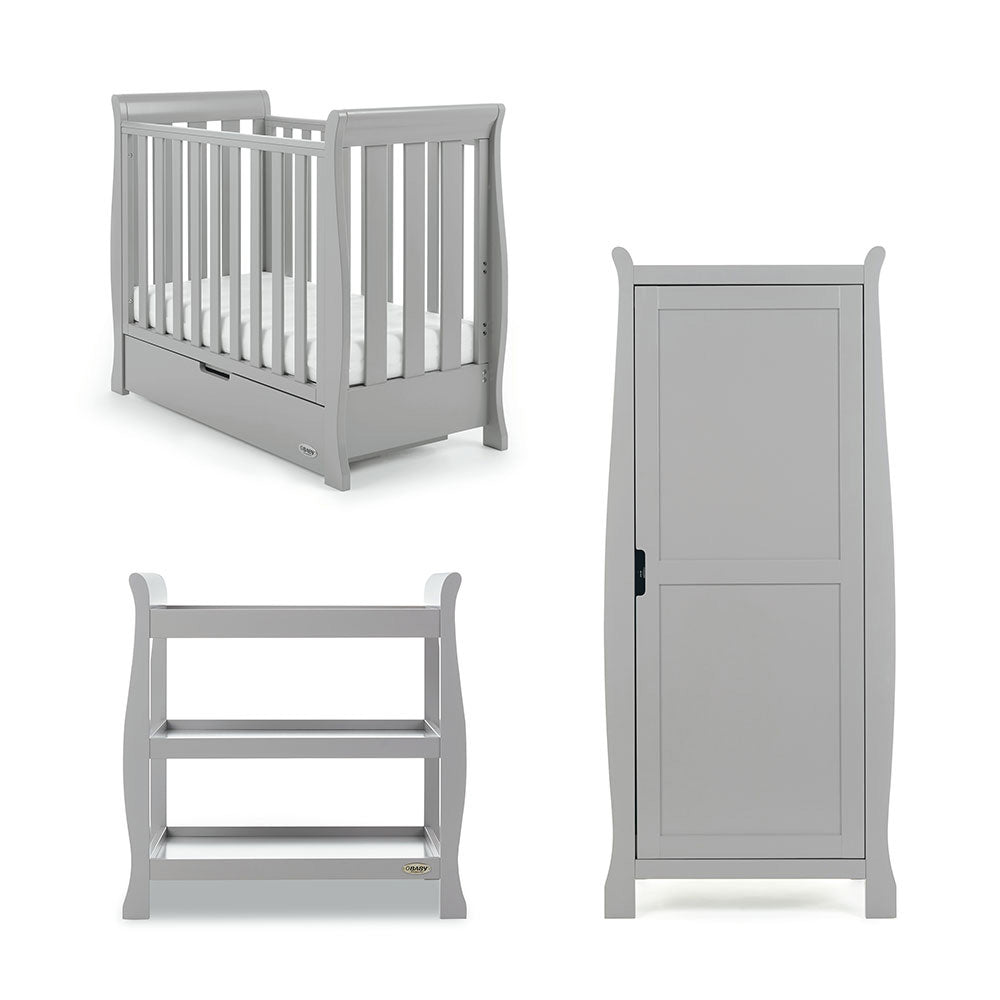 Obaby Stamford Space Saver Sleigh 3 Piece Room Set - Warm Grey Room Set