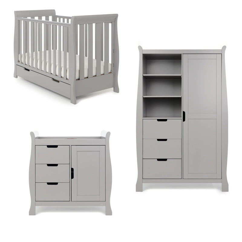 Obaby Stamford Mini Sleigh 3 Piece Roon Set - Warm Grey Room Set